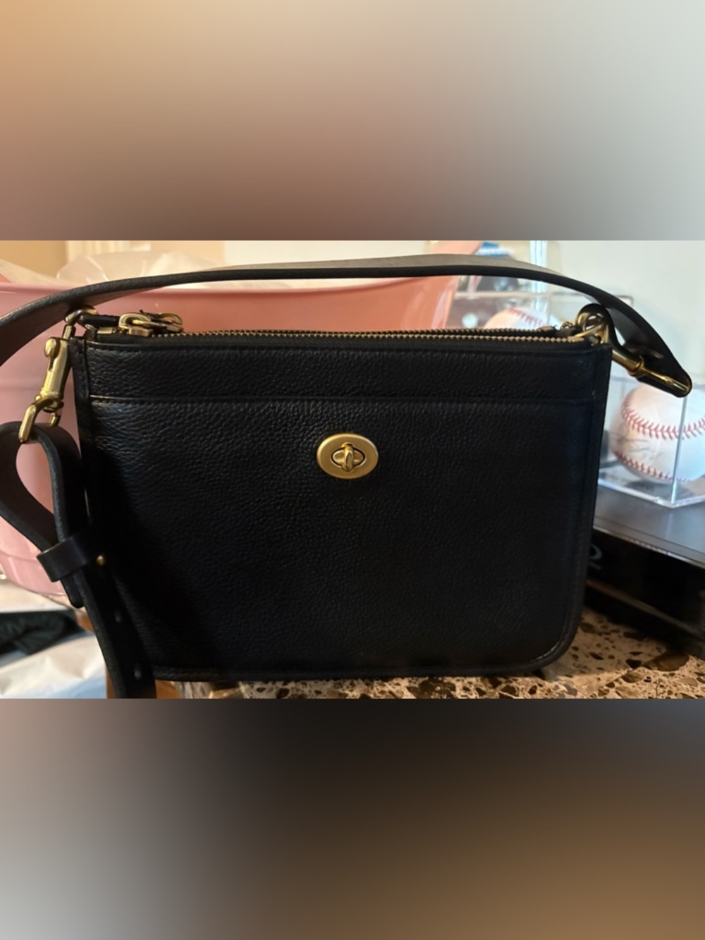 Coach Black Leather Crossbody Bag with Gold Turnlock